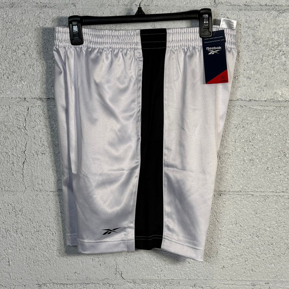 Reebok Men's Regular-Fit Mesh-Panel Satin Basketball Shorts, white/black Small